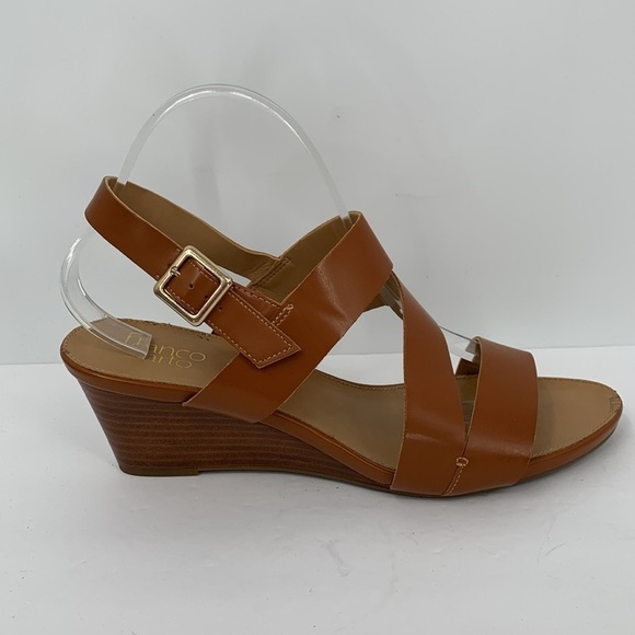 Franco Sarto Dodger wedge sandal shoe strappy brown caramel heel strap 11 - Picture 1 of 7